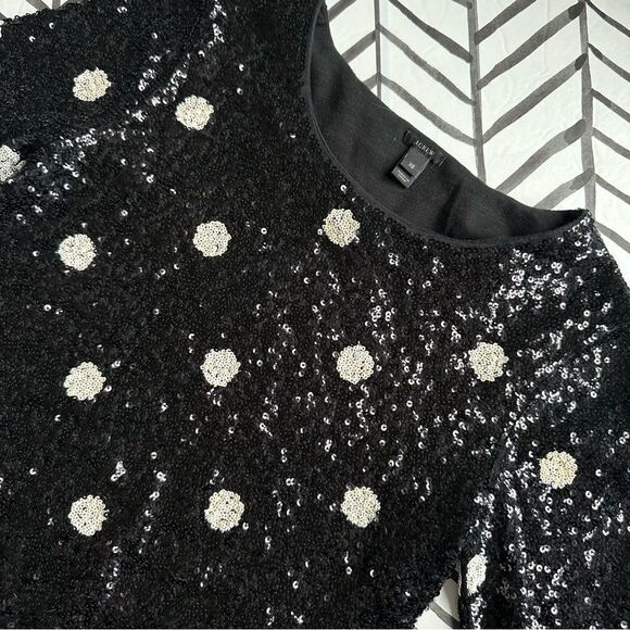 J. Crew Size XS Polka Dot Black and White Sequin Short Sleeve Blouse - Picture 1 of 4